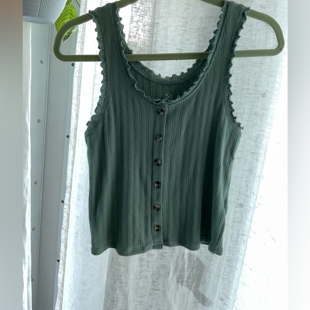 SO Tank Top w/ Buttons, Size: M, Sage Green